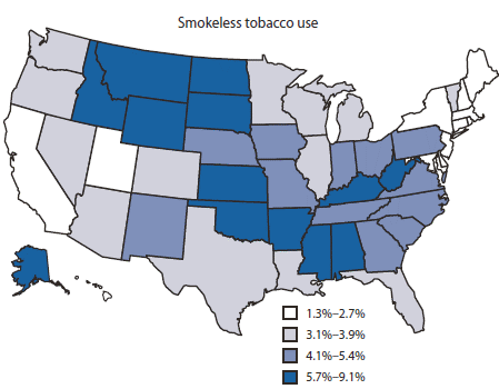 Smokeless Tobacco Use us by region