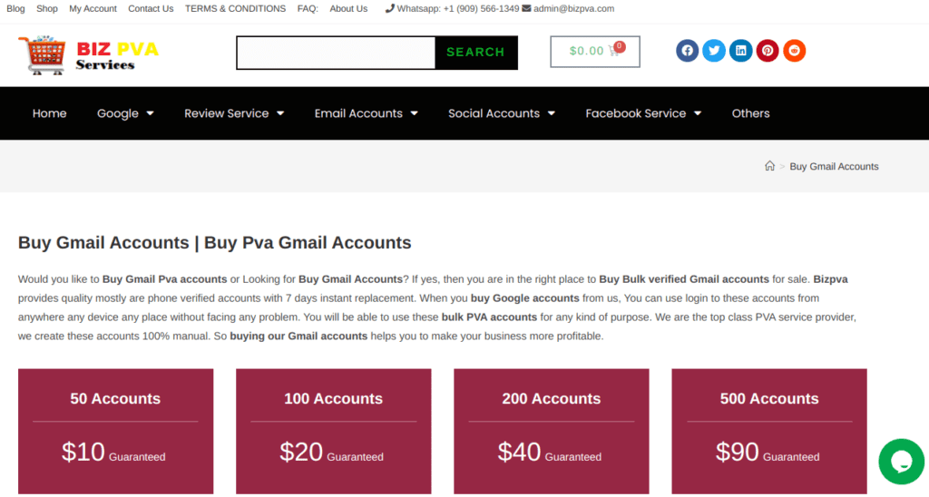 BizPVA Buy Gmail Accounts