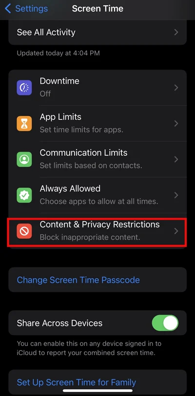 Content & Privacy Restrictions
