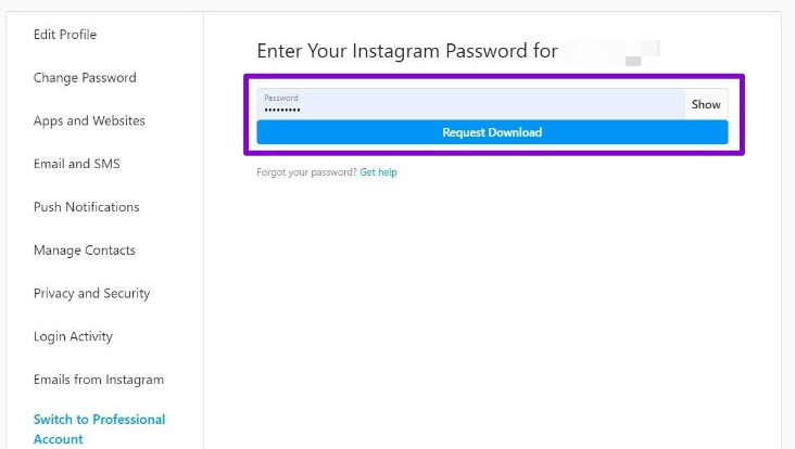 Instagram password 