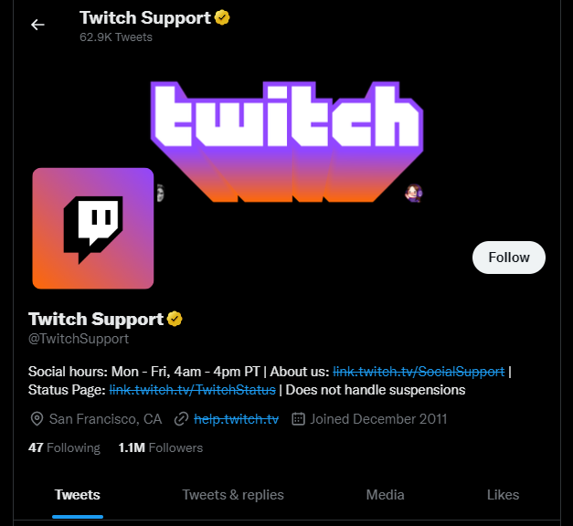 Twitch Support on Twitter