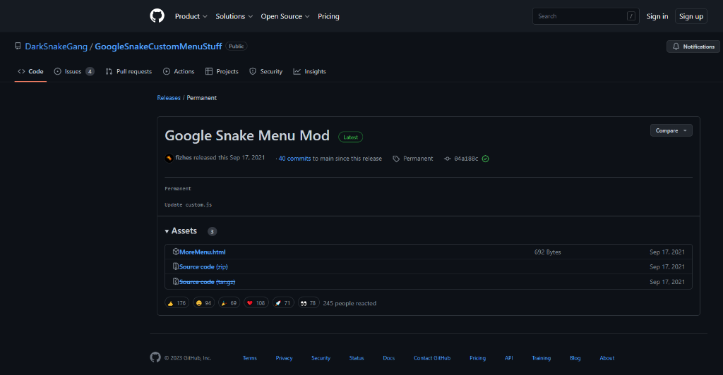 Google Snake Menu Mod