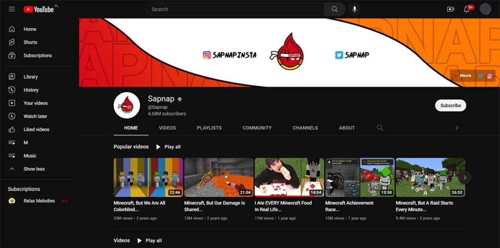 Sapnap's Youtube channel