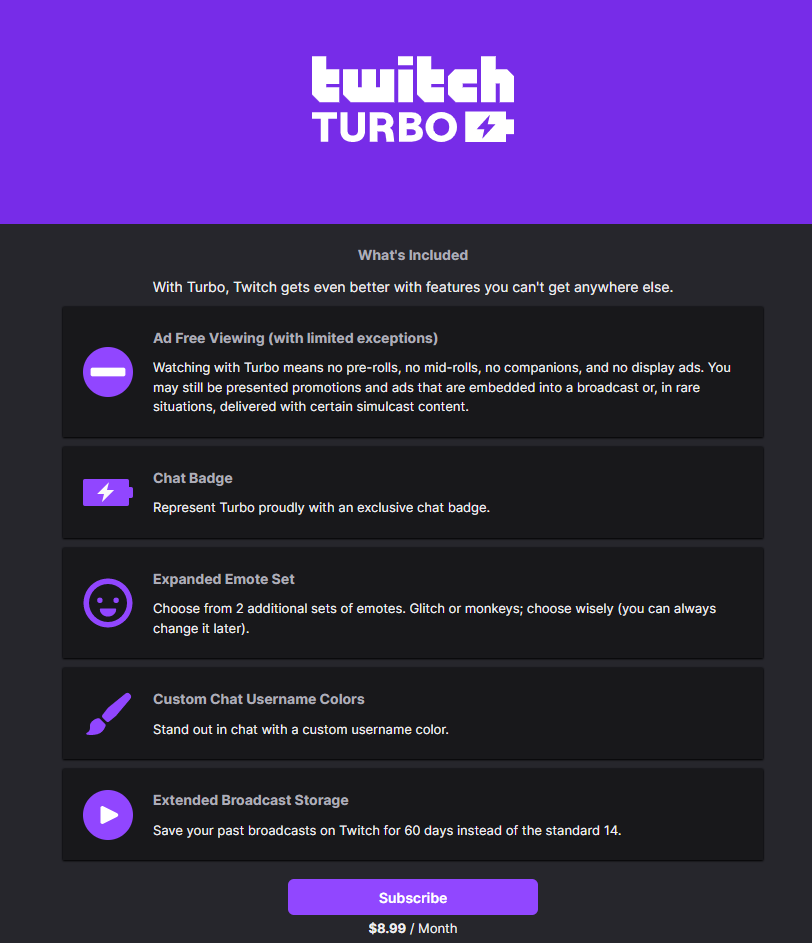 Twitch Turbo Cost