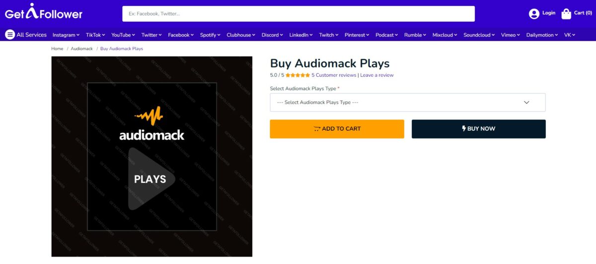 getafollower buy audiomack plays