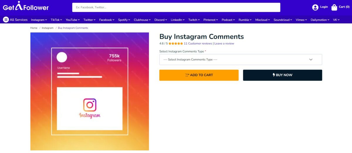 getafollower buy custom instagram comments
