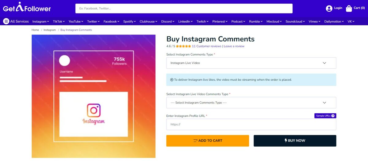 getafollower buy instagram live comments
