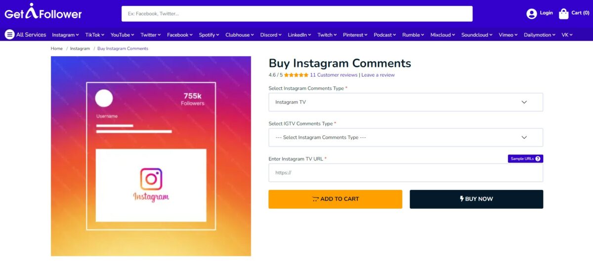 getafollower buy instagram tv comments