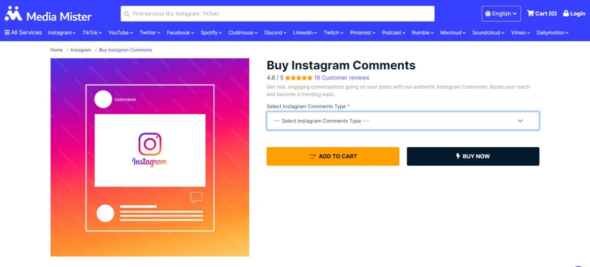 media mister buy custom Instagram comments