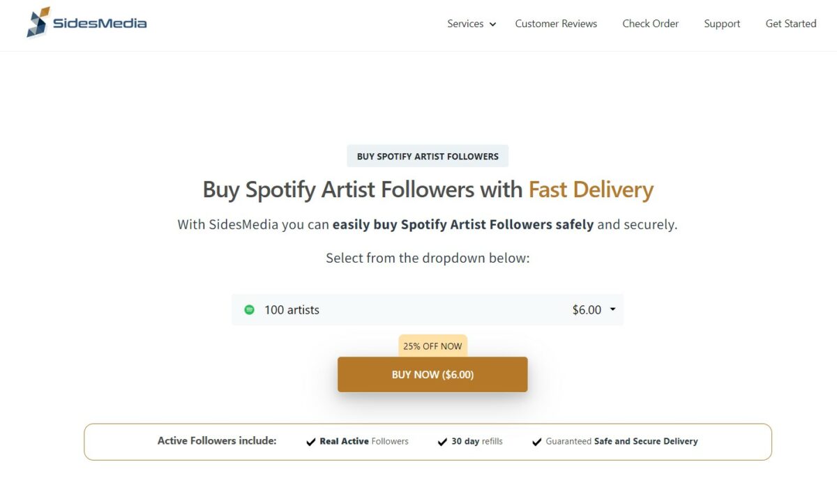 sidesmedia buy spotify artist followers
