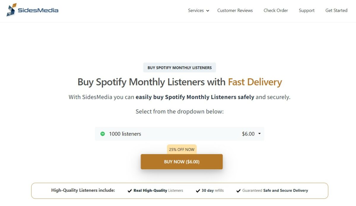 sidesmedia buy spotify monthly listeners