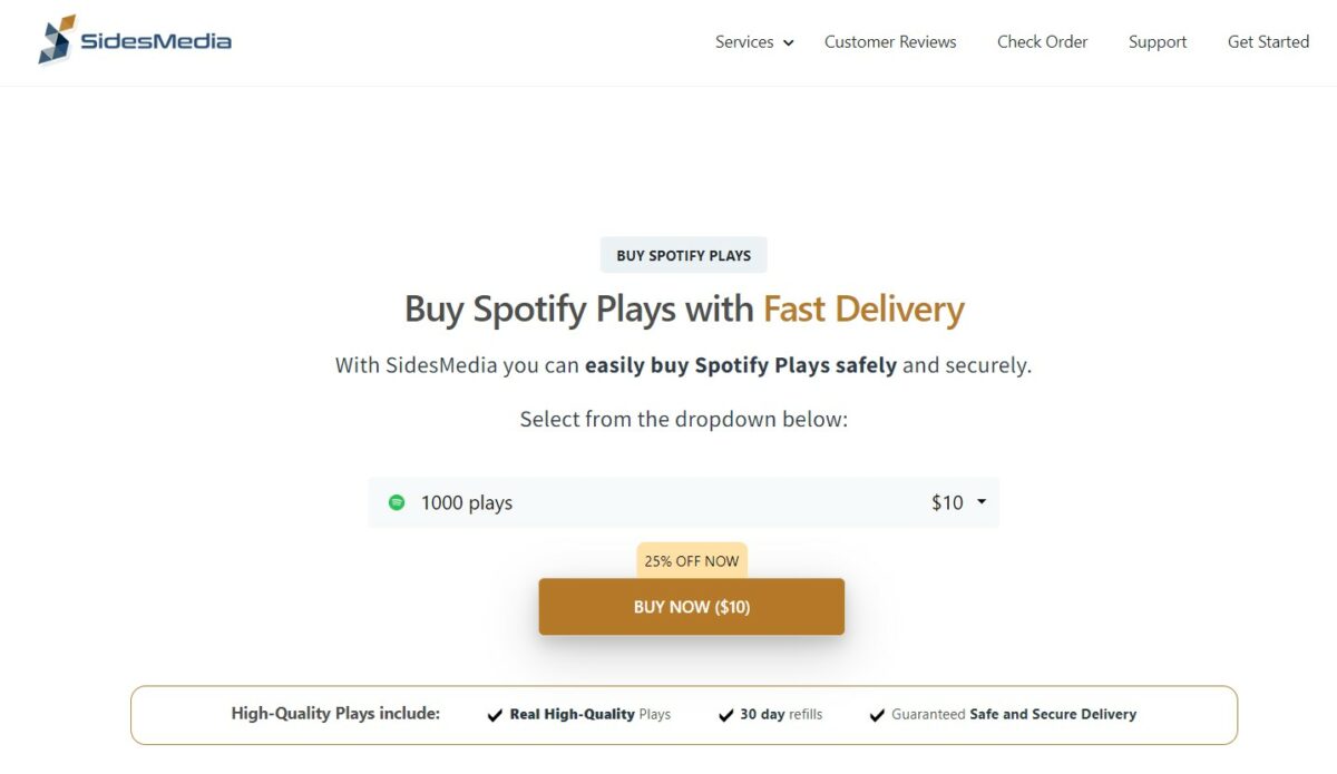 sidesmedia buy spotify playlist plays