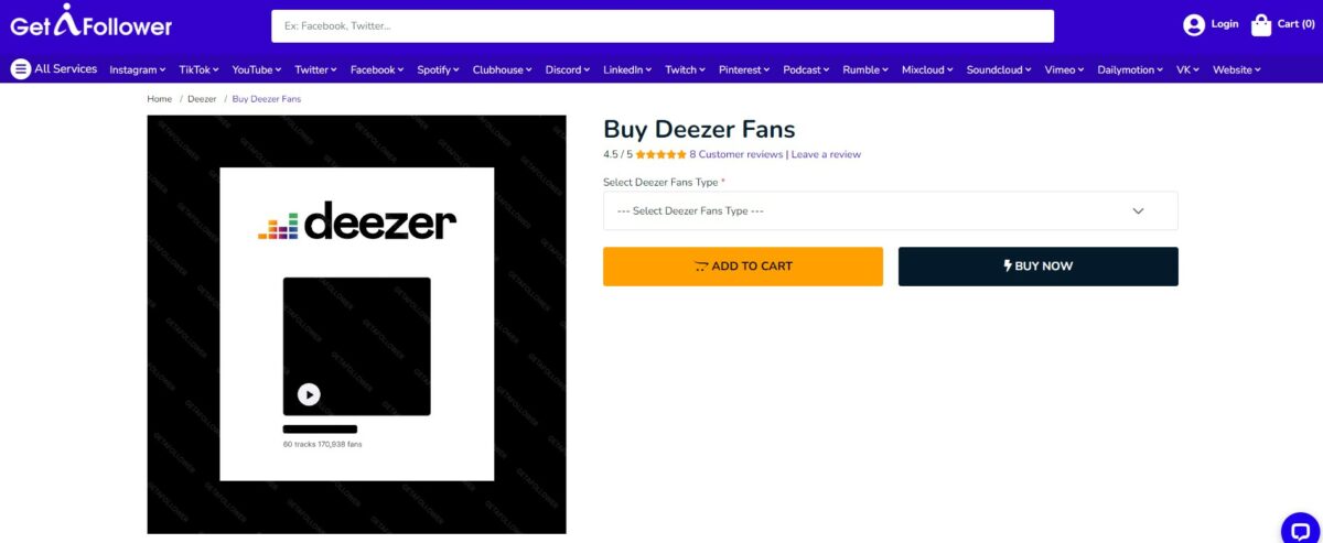 getafollower buy deezer fans and followers