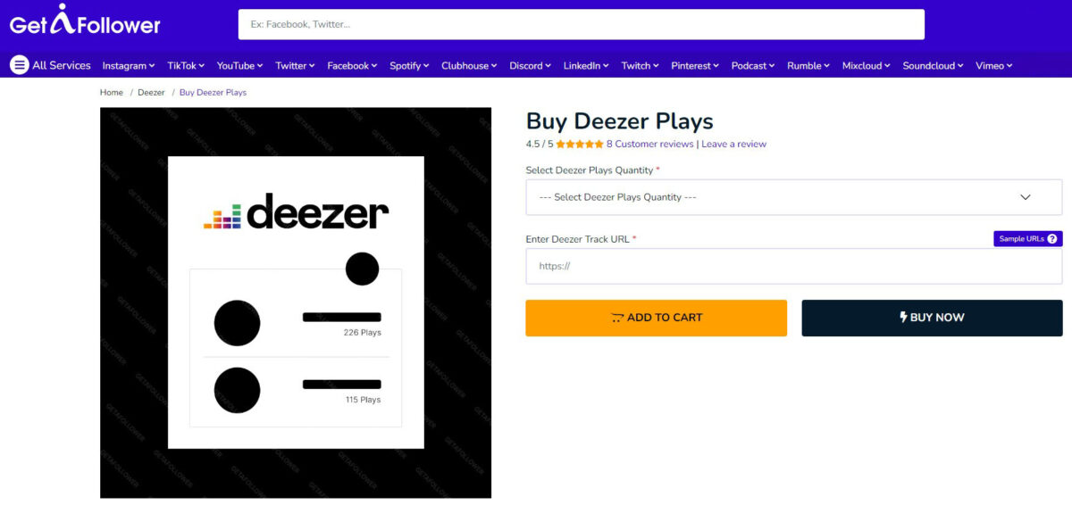 getafollower buy deezer plays