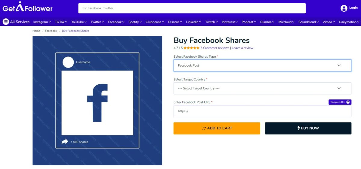getafollower buy facebook post shares