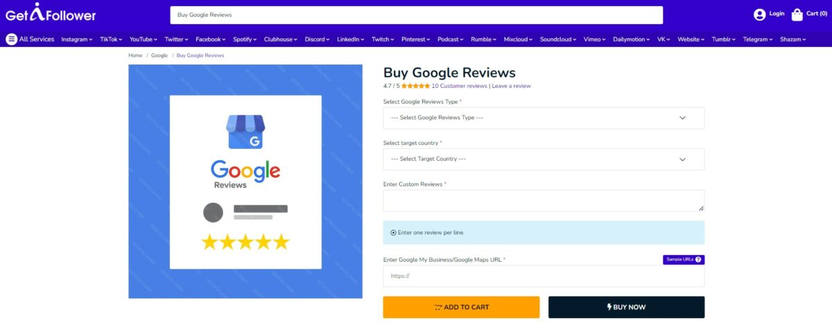 getafollower buy google maps reviews