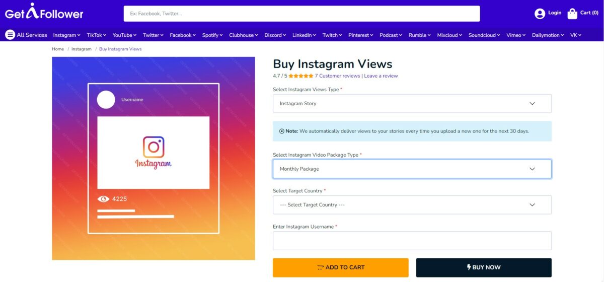getafollower buy Instagram story views monthly