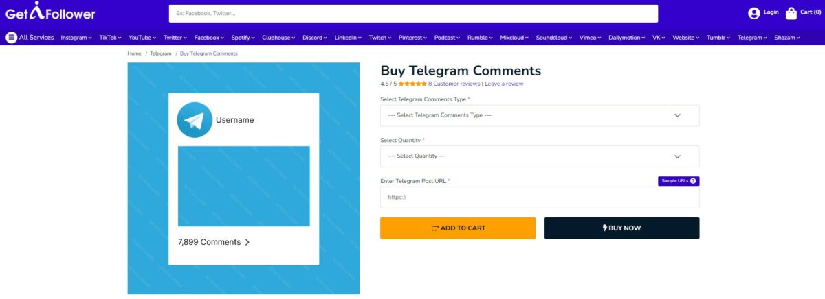 getafollower buy telegram comments