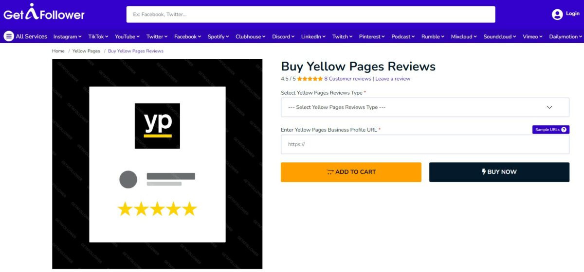 getafollower buy yellow pages reviews