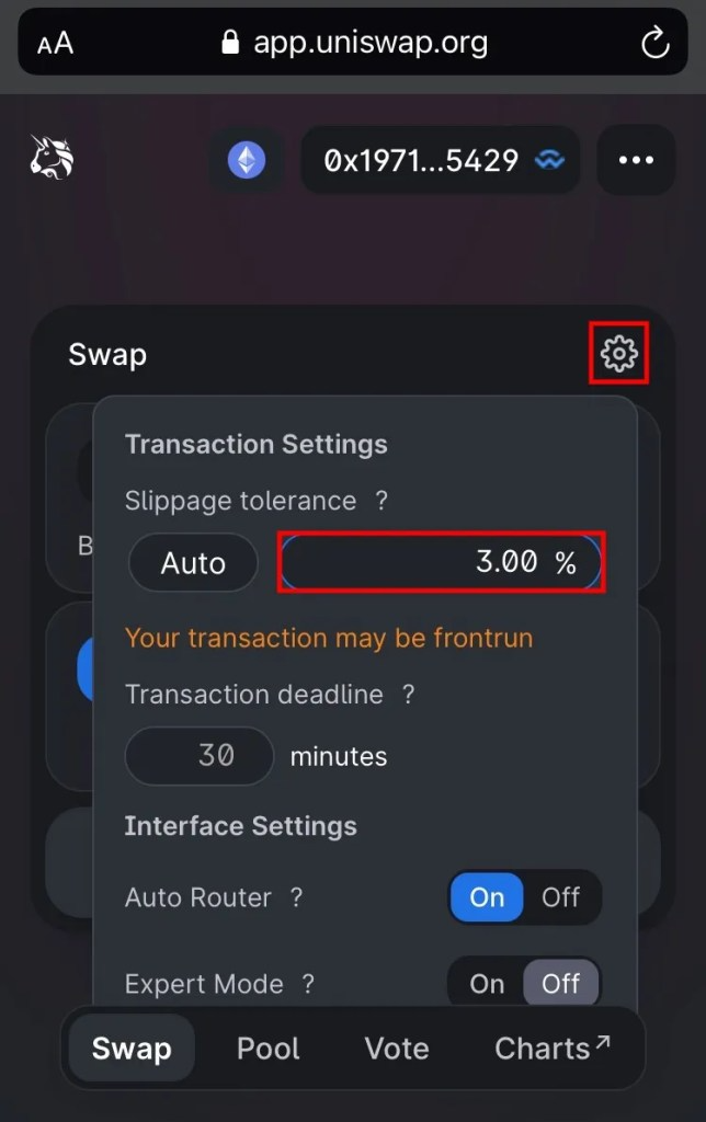 transaction failed uniswap 1