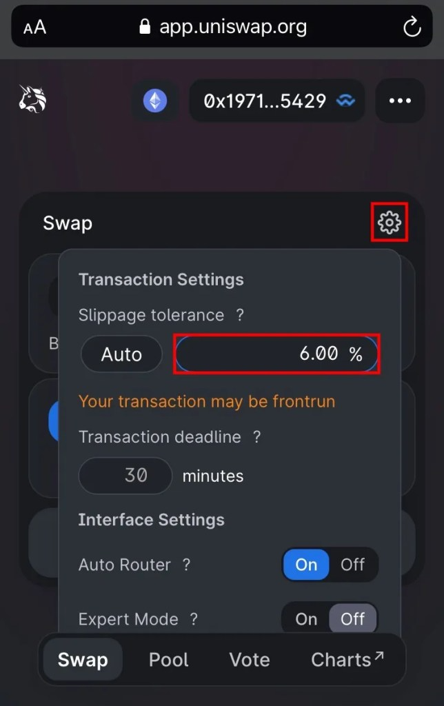 transaction failed uniswap 2