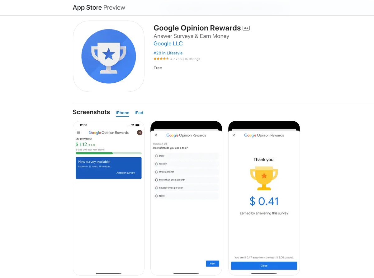Google Opinion Rewards survey apps