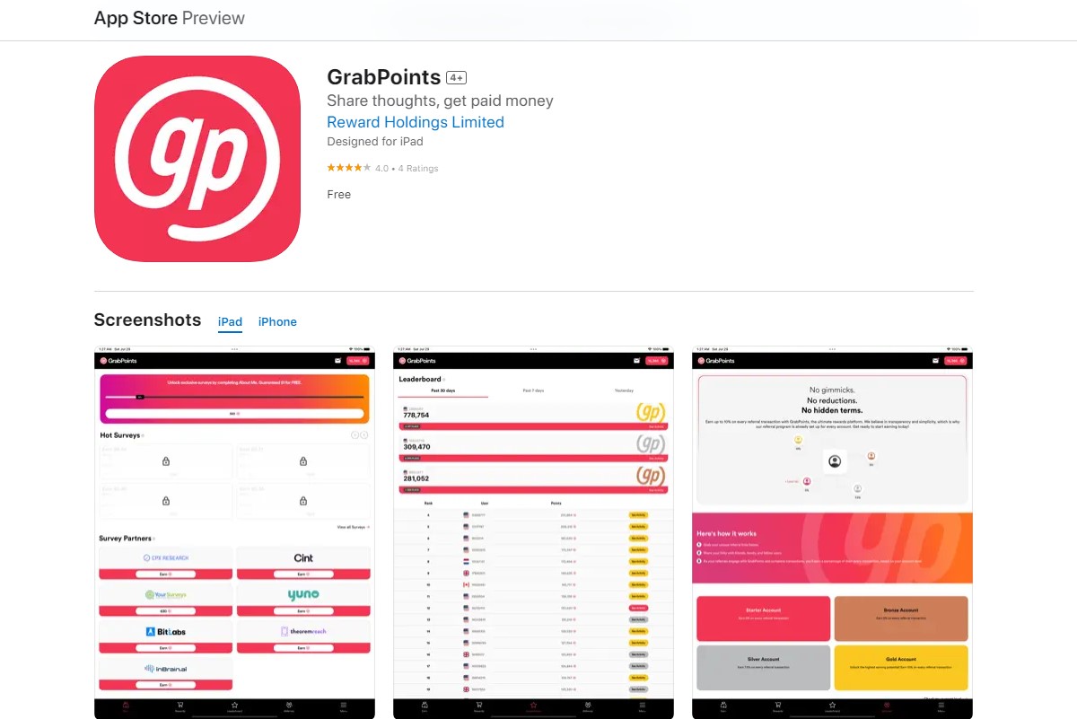 GrabPoints survey apps