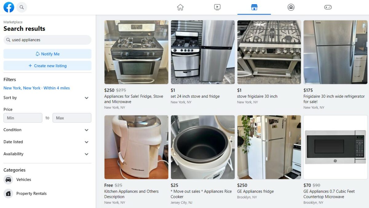 facebook marketplace Sell Used Appliances for Cash
