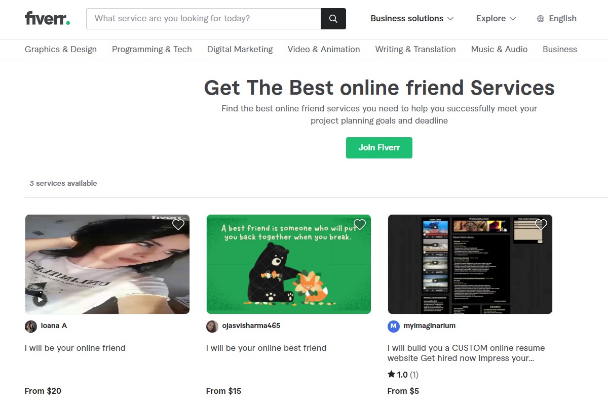fiverr friend Places to Get Paid to Talk to Lonely People