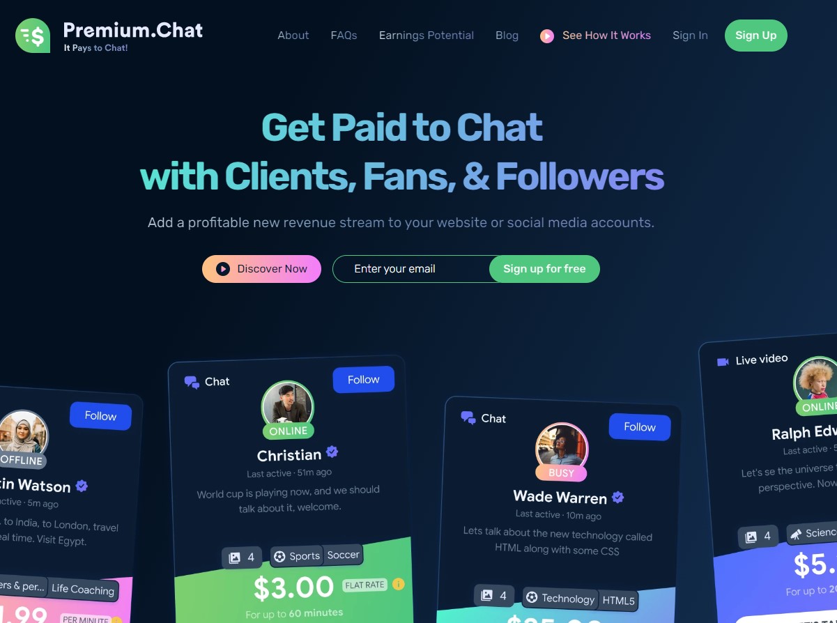 premium chat Places to Get Paid to Talk to Lonely People