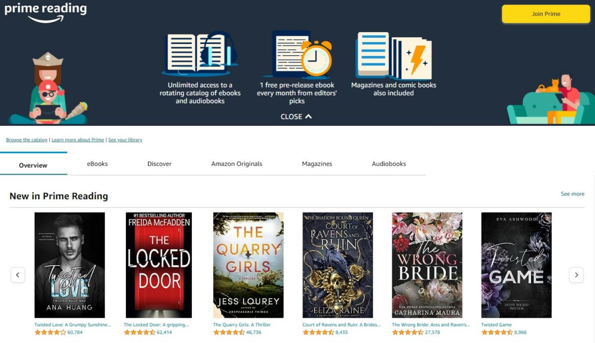 Amazon Prime Subscribers Can Access Over 5,000 Books For Free
