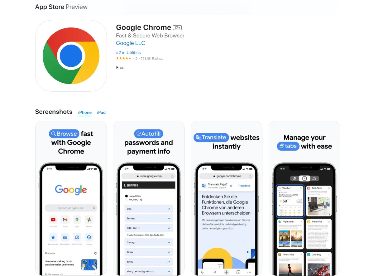 Chrome Is The Second Most Popular Browser On The Apple Store