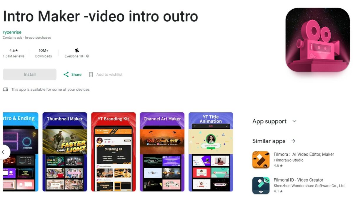 intro maker Apps for YouTube Creators 