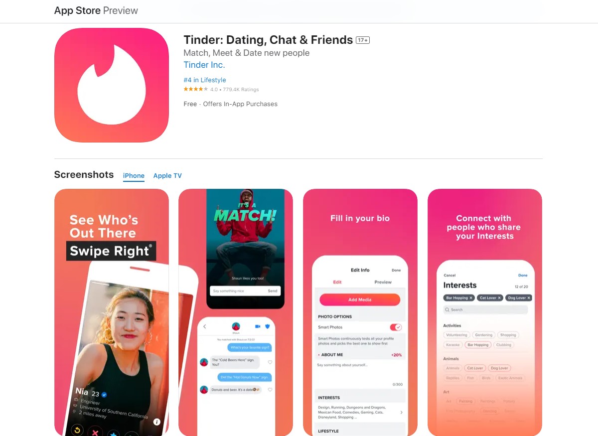 Since Tinder's launch, it has been downloaded over 6 million times. 