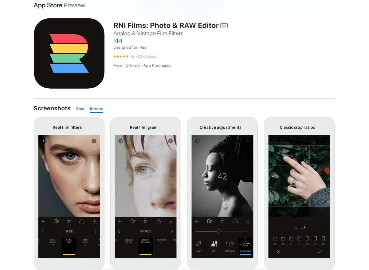 rni films Photo Editing Apps For Instagram