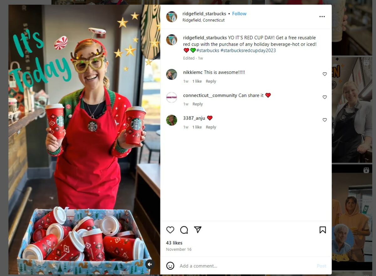starbucks instagram page ridgefield ct red cup day