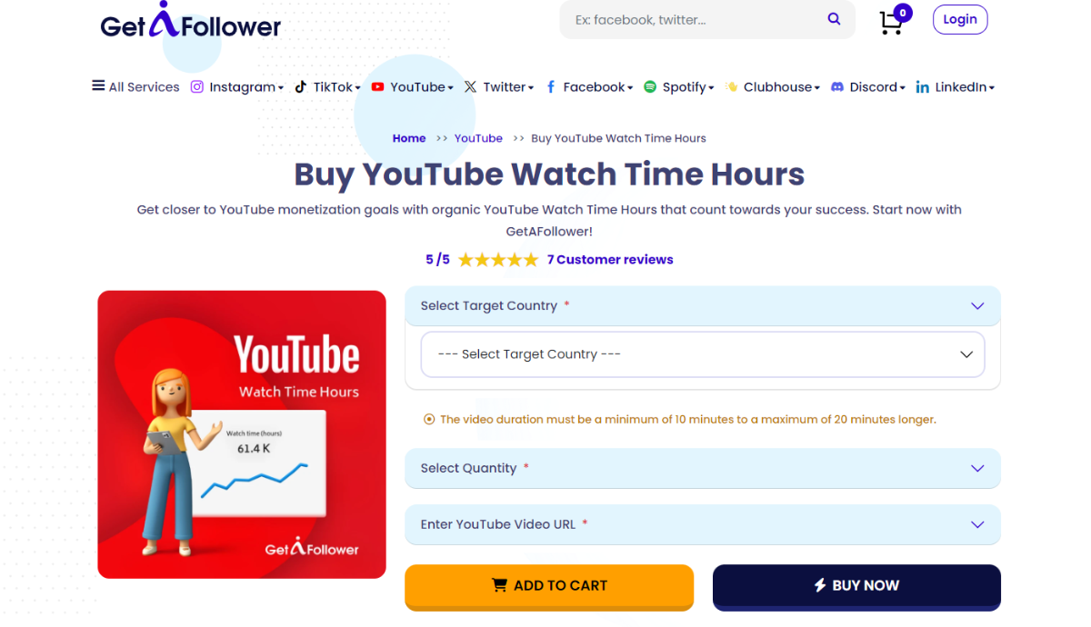 GetAFollower Buy YouTube Watch Time Hours